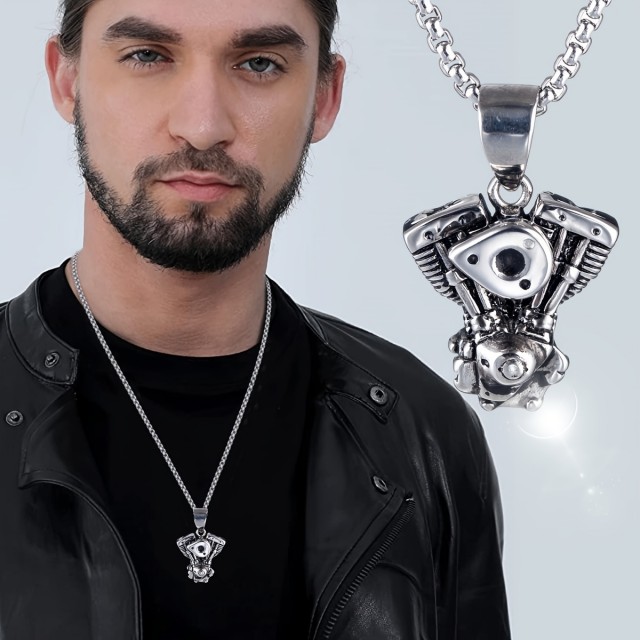 Moška verižica iz titanovega jekla z obeskom mašine