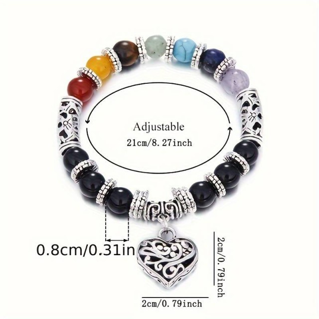 Zapestnica s čakrami in obeskom srček 