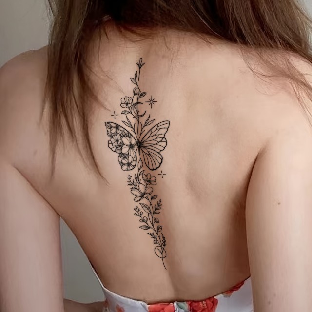 Vodoodporna tatu nalepka z motivom metulja za hrbet