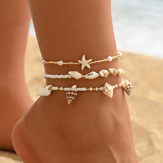 Poletni komplet zapestnic za nogo školjkice