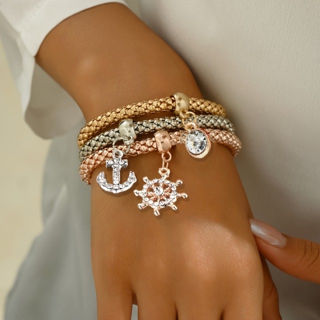 3 delni set zapestnic s sidrom in krmilom 