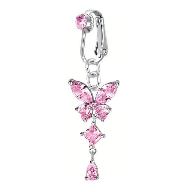 Fake piercing za popek z roza kristalčki, metulj