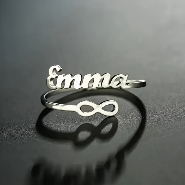 Personaliziran prstan z imenom in Infinity znakom - odprt prstan iz nerjavečega jekla