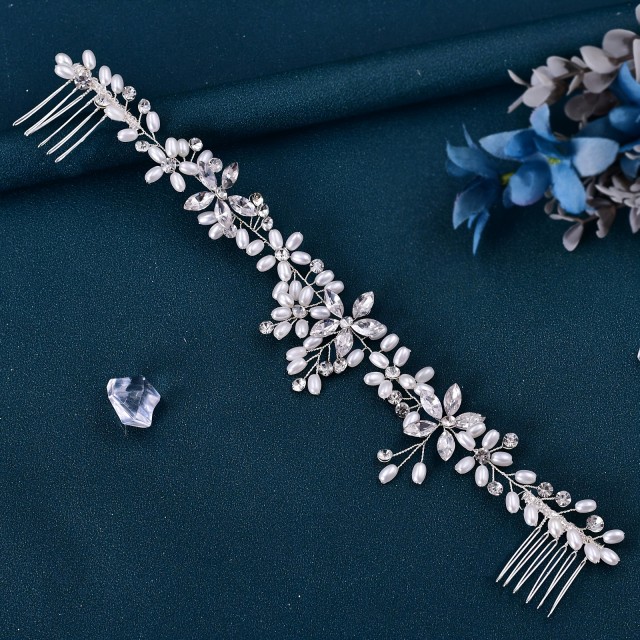 Poročna tiara z okrasnimi kamenčki in dvojnim glavnikom