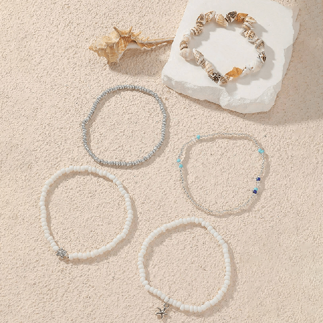 5 delni set zapestnic za nogo s školjkami