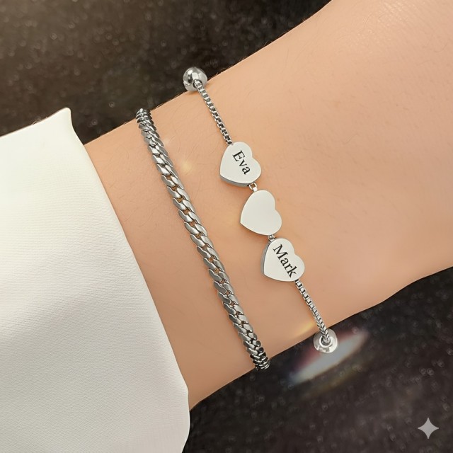 Personalizirana zapestnica s srci in gravuro po želji