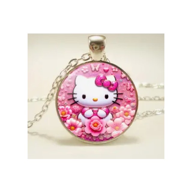 Otroška ogrlica Kitty z okroglim obeskom