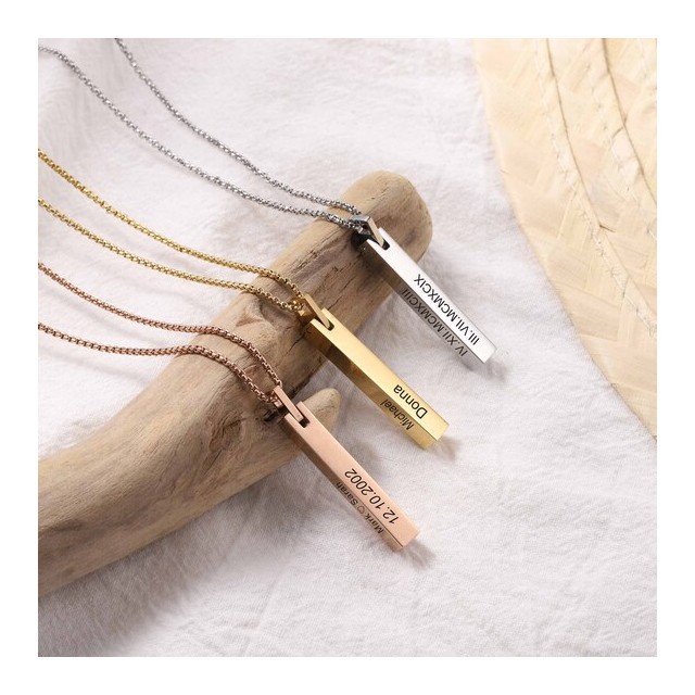  Personalizirana ogrlica iz 316L nerjavečega jekla – graviran obesek v obliki pravokotne palice