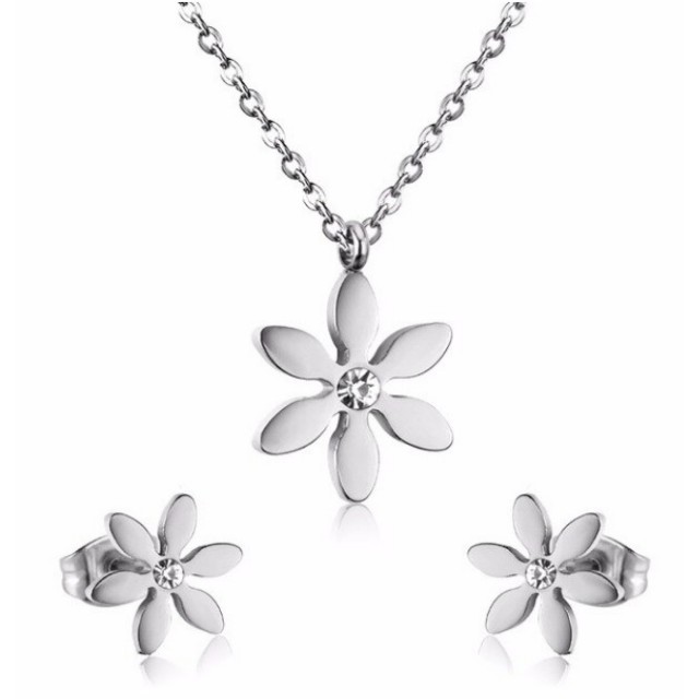 Komplet verižica in uhani, rožice, BREZ NIKLJA!