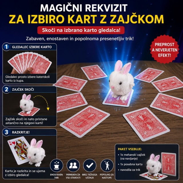 Magični zajček za izbiro karte – skoči na izbrano karto gledalca