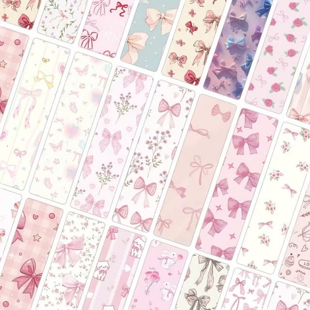 Komplet 24 roza zaznamkov za knjige z mašnico