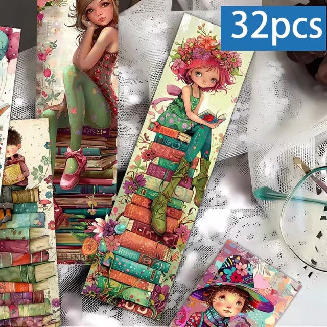 Komplet 32 zaznamkov za knjige z motivom fantka in punčke 