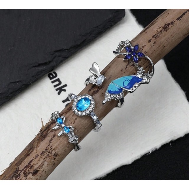 Komplet 4 odprtih modrih prstanov 