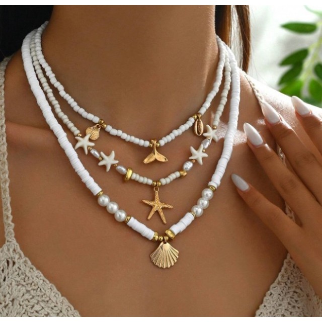 Komplet poletnih ogrlic s školjkami 