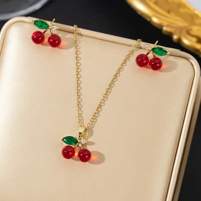 Komplet ogrlica uhani češnjice 