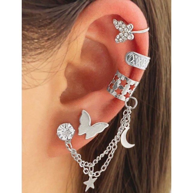 Komplet uhanov v srebrni barvi z metulji