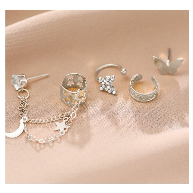 Komplet uhanov v srebrni barvi z metulji