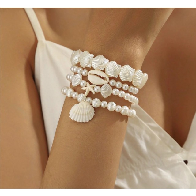 4-delni komplet zapestnic z obeski školjke in morske zvezde