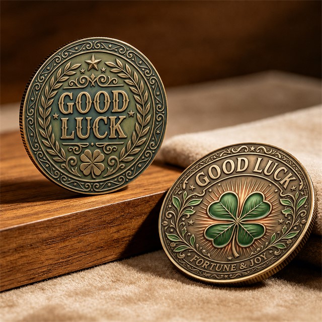 Kovanec za srečo s štiriperesno deteljico – Good Luck