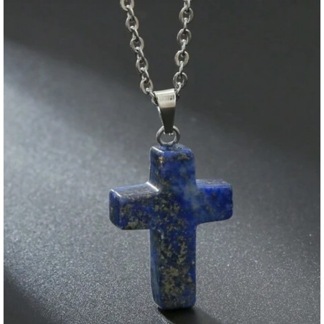 Verižica z obeskom kamna v obliki križ, LAPIS LAZULI