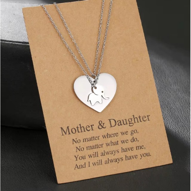 Komplet verižic mama & hči – srce s slončkom 2 kosa