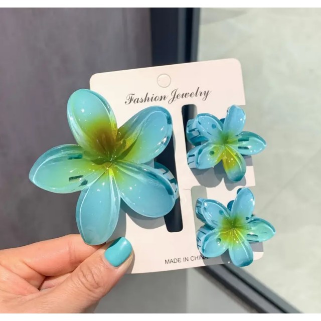 Komplet 3 poletnih plastičnih sponk za lase s cvetjem 4 barve