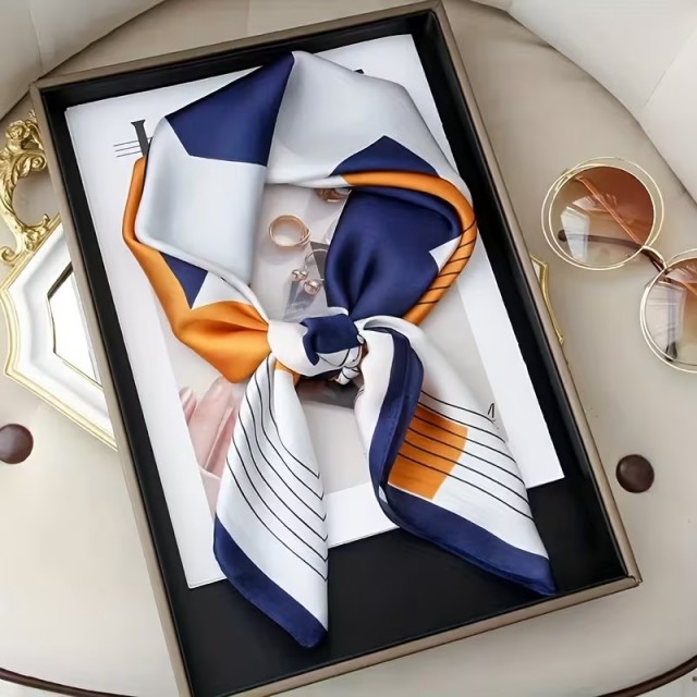 Elegantna ženska kvadratna ruta modro oranžne barve