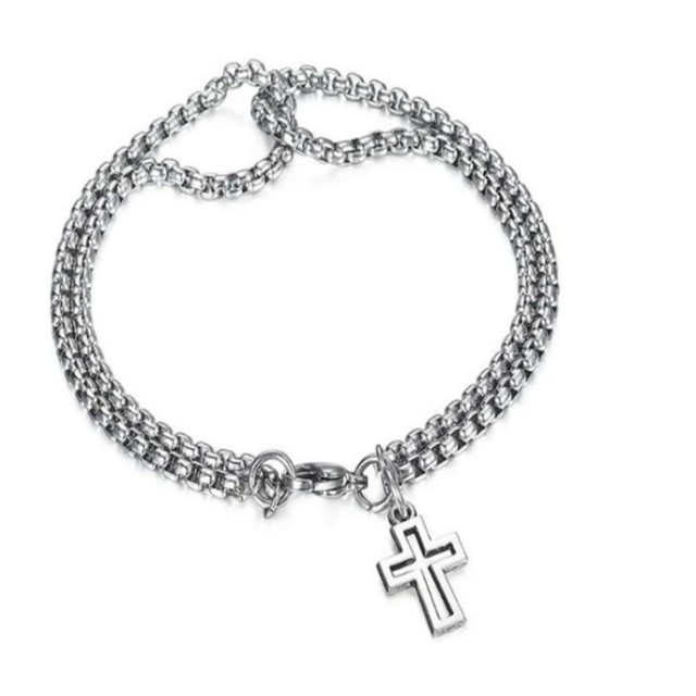 Modna zapestnica v srebrni barvi, s križem