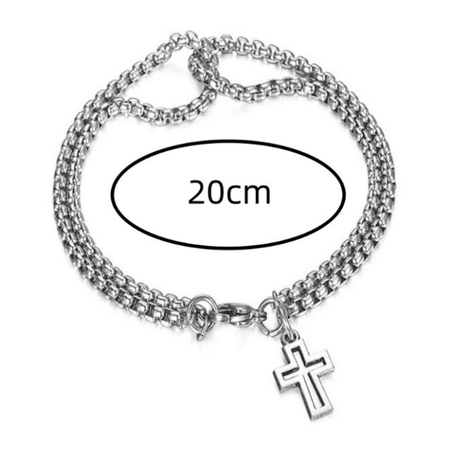Modna zapestnica v srebrni barvi, s križem