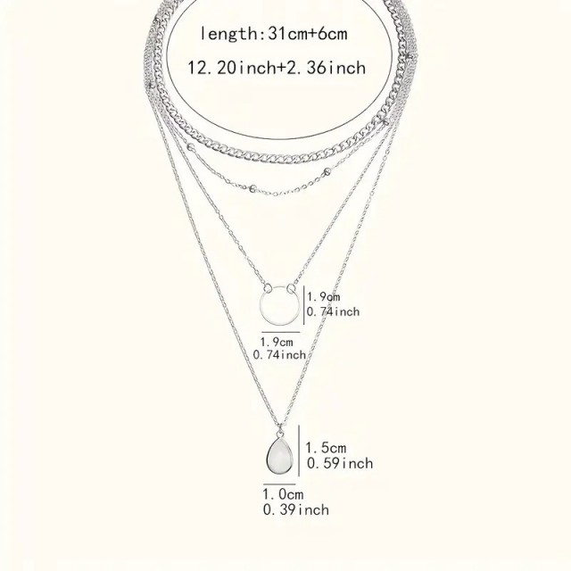 Večplastna verižica v srebrni barvi s kapljico