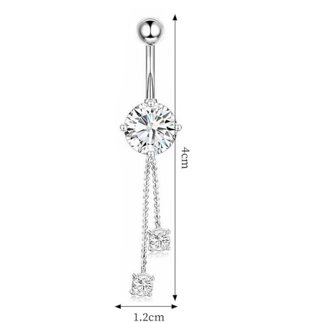 Daljši piercing za popek v srebrni barvi 