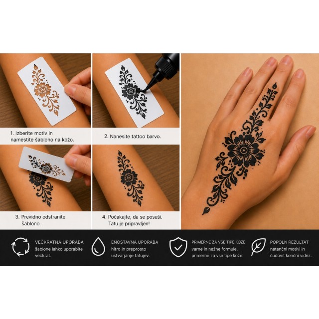 Komplet 18 belih šablon za ustvarjanje tattoojev 