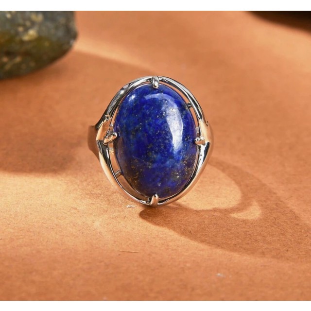 Odprt nastavljiv prstan z naravnim kamnom Lapis Lazuli