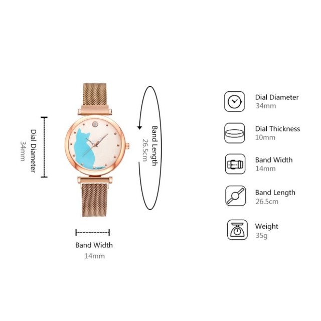 Komplet 4 zapestnic s črno uro, mucka