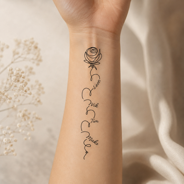 Personalizirana tatu nalepka z vrtnico in imeni družine