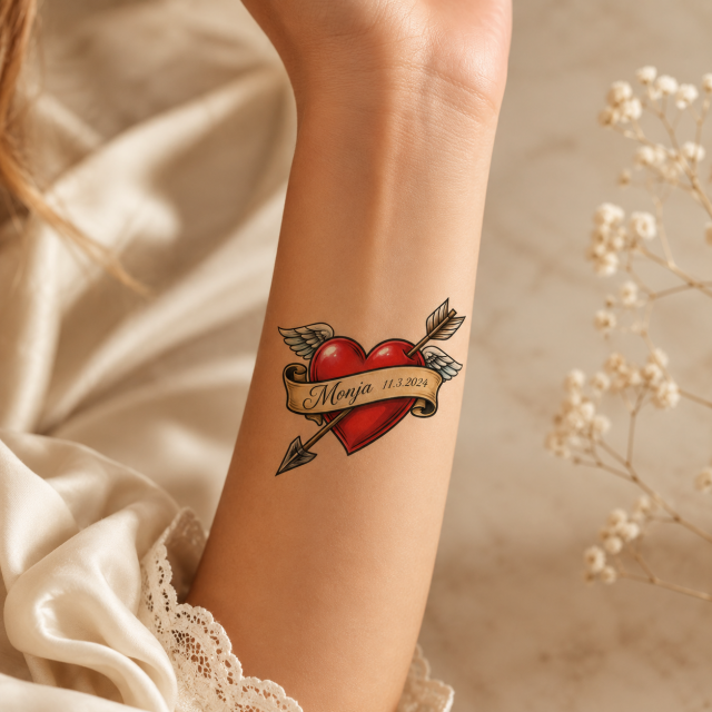 Personalizirana tattoo nalepka s srcem in besedilom po želji 