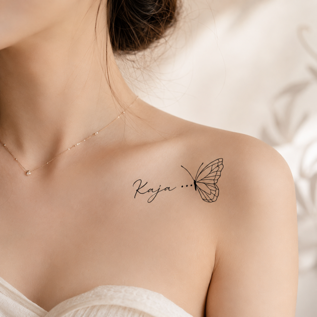 Personalizirana tattoo nalepka z metuljem in imenom po želji 