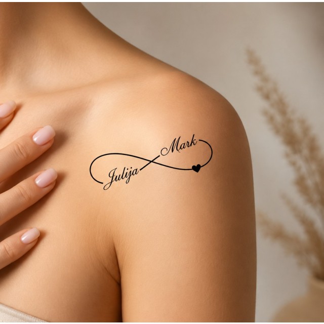 Personalizirana tatu nalepka z neskončnim znakom in imeni po želji