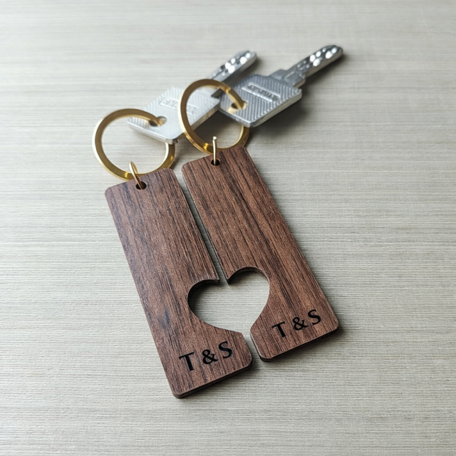 Komplet dveh lesenih personaliziranih obeskov za ključe