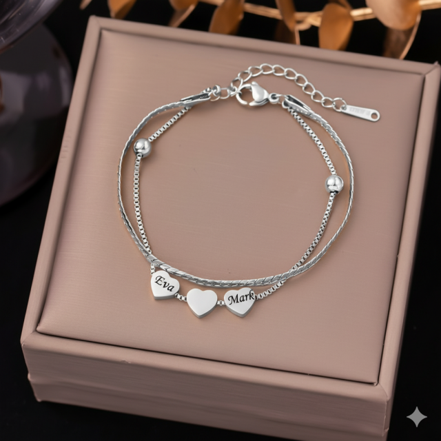 Personalizirana zapestnica s srci in gravuro po želji
