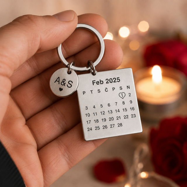 Personaliziran obesek za ključe s koledarjem in inicialkami