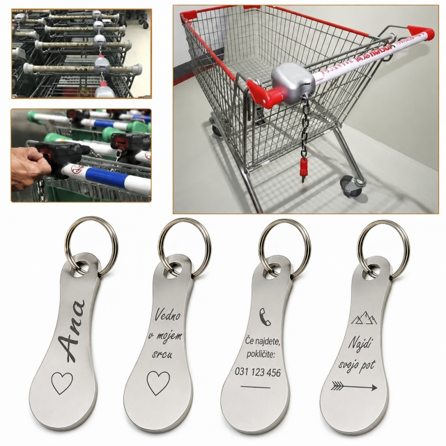 Personaliziran kovinski obesek za nakupovalni voziček