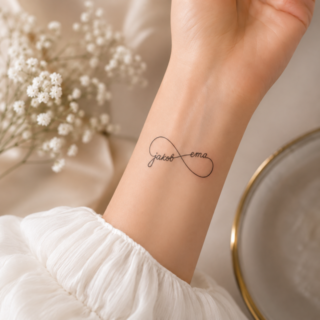 Personalizirana tattoo nalepka z vajinim imenom in znakom neskončnosti