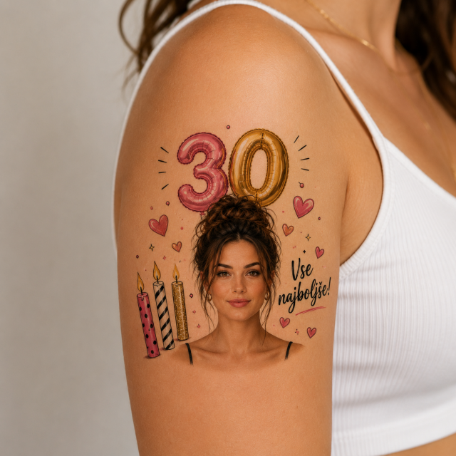 Personalizirana tattoo nalepka za rojstni dan – slika slavljenca