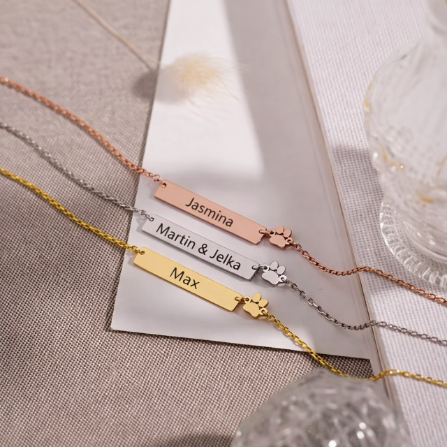 Personalizirana zapestnica s ploščico in tačko ter gravuro po želji 