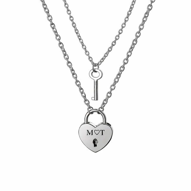 Komplet dveh personaliziranih ogrlic s ključavnico ključem in osebno gravuro