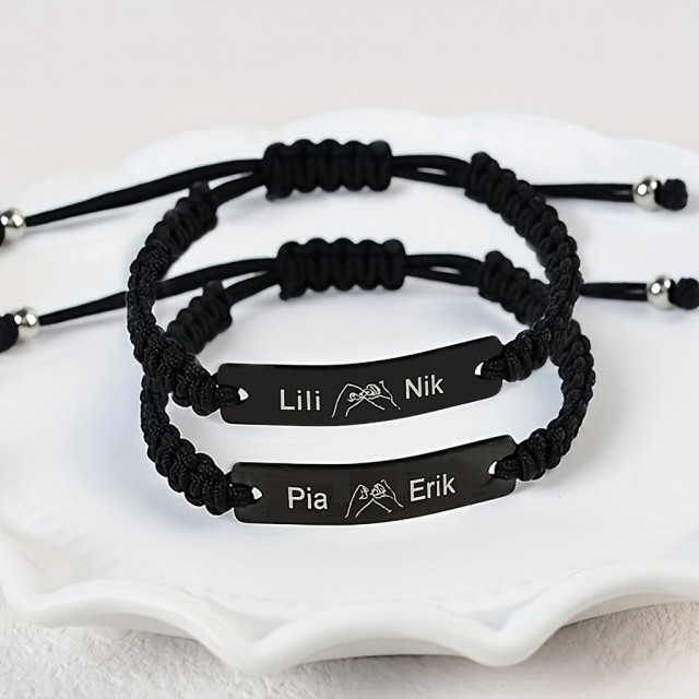 Komplet 2 pletenih zapestnic z gravuro po vaši želji