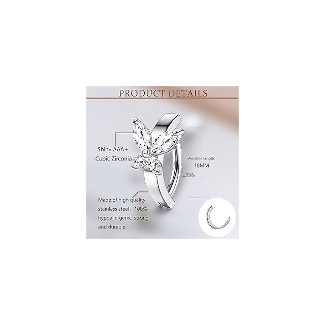 Uhan za popek hipoalergen v obliki metulja