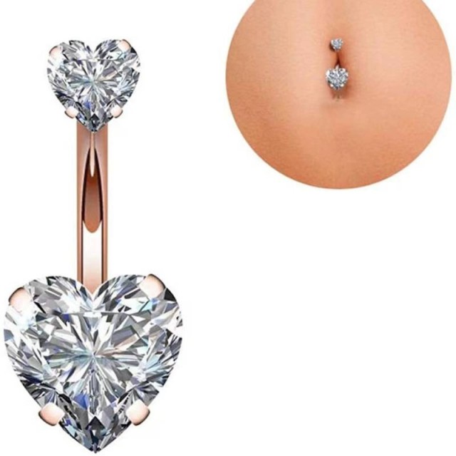 Uhan za popek v rose zlati barvi, dvojno srce