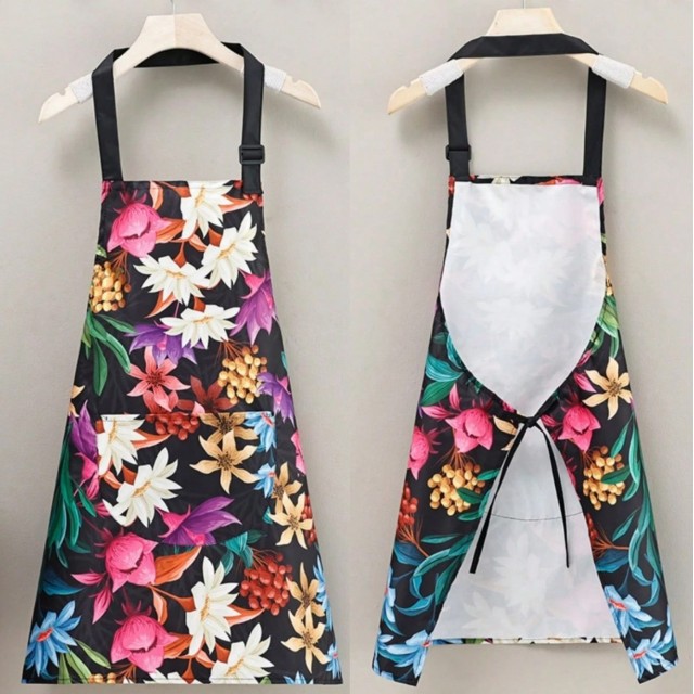 Kuhinjski predpasnik s tropskim cvetličnim potiskom 2 barvi 